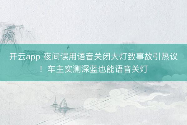开云app 夜间误用语音关闭大灯致事故引热议!车主实测深蓝也能语音关灯